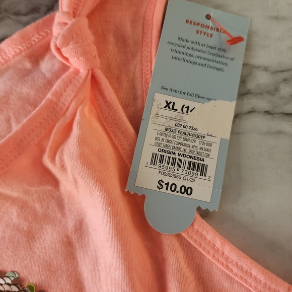 NWT Girls Peach Tank Top with Sequined Palm Tree Size 14/16 - Picture 7 of 8